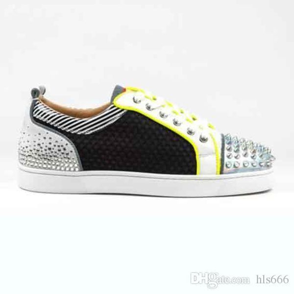 

известный дизайнер женщины, мужчины отдых квартиры mesh замша шипы красной подошвой кроссовки обувь высокого качества отдыха квартиры с коро, Black