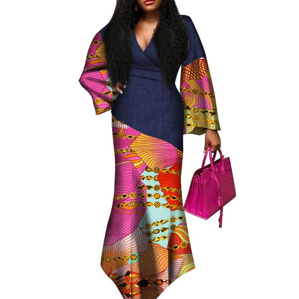 

сексуальные платья с v-образным вырезом африканская одежда dashiki африканские платья для женщин базен riche лоскутная печать длинные платья, Black;gray