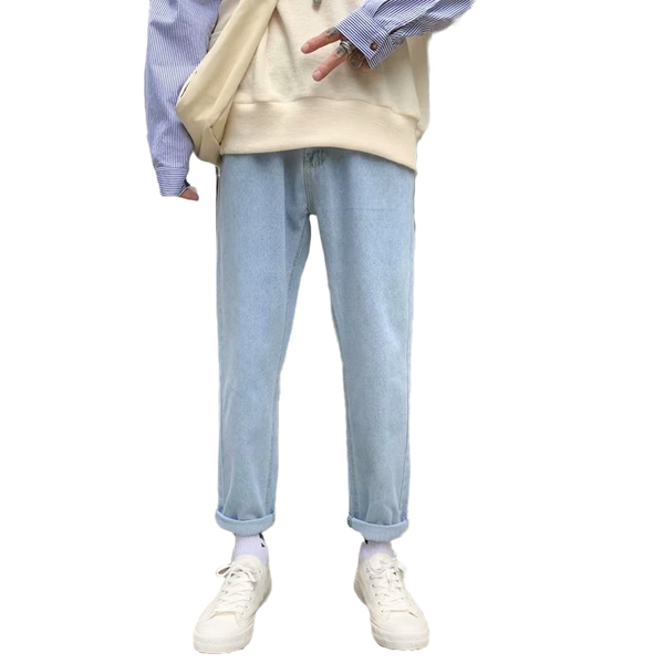 

2020 new hip hop streetwear harem jeans pants men loose joggers denim casual sweatpants korea ankle length trousers, Blue