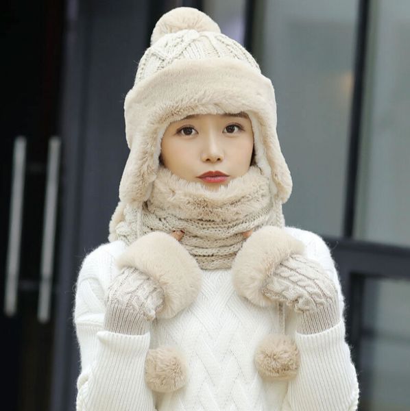 

outdoor hats autumn and winter ladies wool outdoor riding windproof warm thickening plus velvet knit cap, Black;white