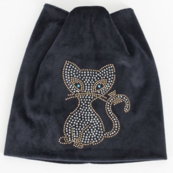 

european style autumn and winter new double velvet drilling cute cat pattern ear women's hooded head warm hat wholesale, Blue;gray