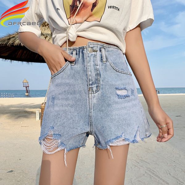 

ripped hole high waisted shorts women 2019 summer light blue pockets short jeans street style fashion cool women denim shorts, White;black