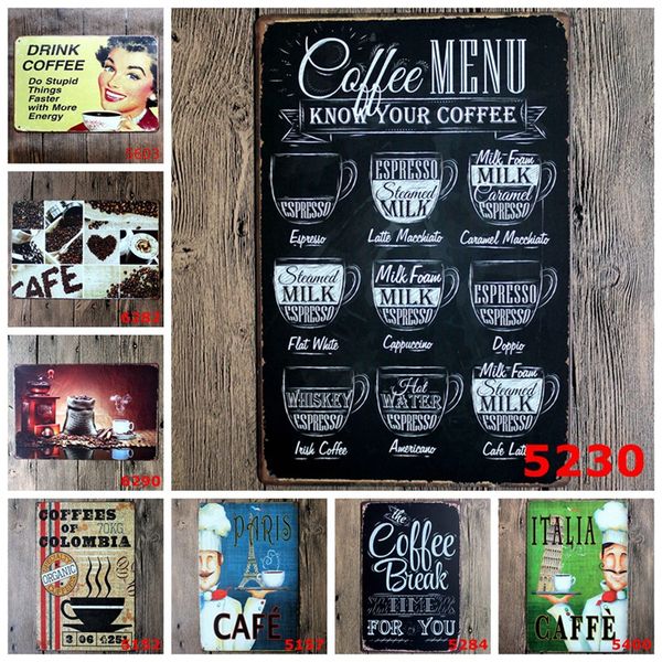 Kaffee Café Blechschild Wanddekoration Vintage Handwerk Kunst Eisen Malerei Blech Poster Café Shop Bar Club Home Dekorieren