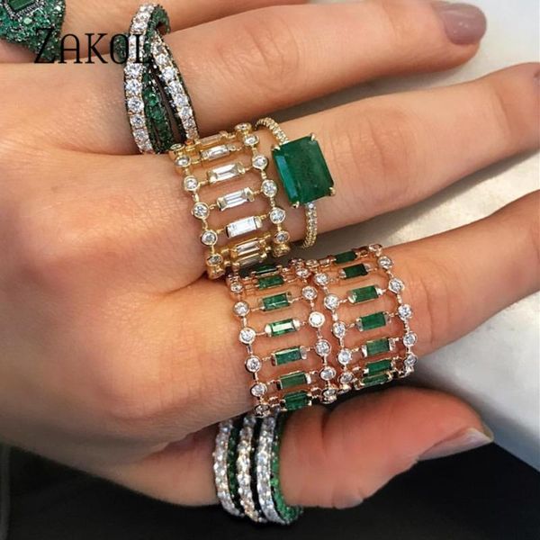 

zakol eternity tennis luxury stackable chic rings for women wedding cubic zircon engagement dubai bridal statement finger rings, Slivery;golden