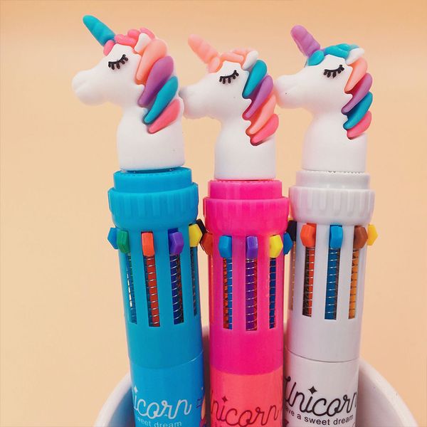 

cartoon multi-colored unicorn pen silica multi-function 10 colors ballpoint pen school ball for student gift cute stationery, Blue;orange