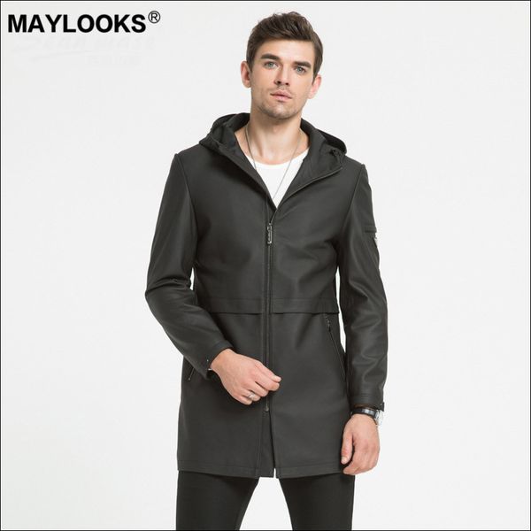 

maylooks 2019 spring and autumn new leather leather men's sheep frosted casual hat coat ws130, Black