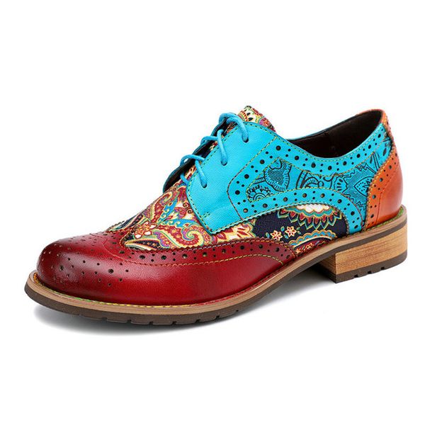 

autumn winter genuine leather casual ethnic style brock oxford shoes for women tassels fashion single shoes lace up leather shoe, Black