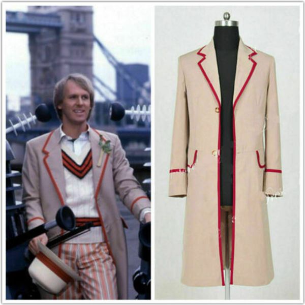 

new who is doctor the fifth dr peter davison cosplay coat red jacket costume, Black;red