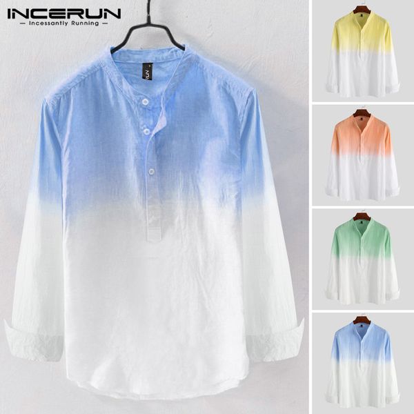 

incerun men shirt long sleeve casual gradient hanging dyed mandarin collar fashion brand shirts camisa streetwear masculina 2019, White;black