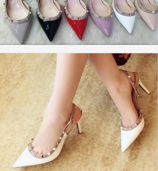 

7color sheepskin pumps fashion rivet party shoes women 6cm 8cm 10cm high heels genuine leather eu34-41 size with box, Black
