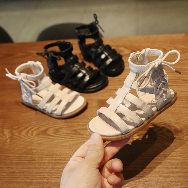 

children's 55651 roman and sandals sandals girls' princess shoes 1-2-3 years old lace soft bottom girl high top, Black;red