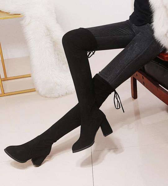 

boots high heels black shoes women boots women 2019 high woman elastic knight overknee