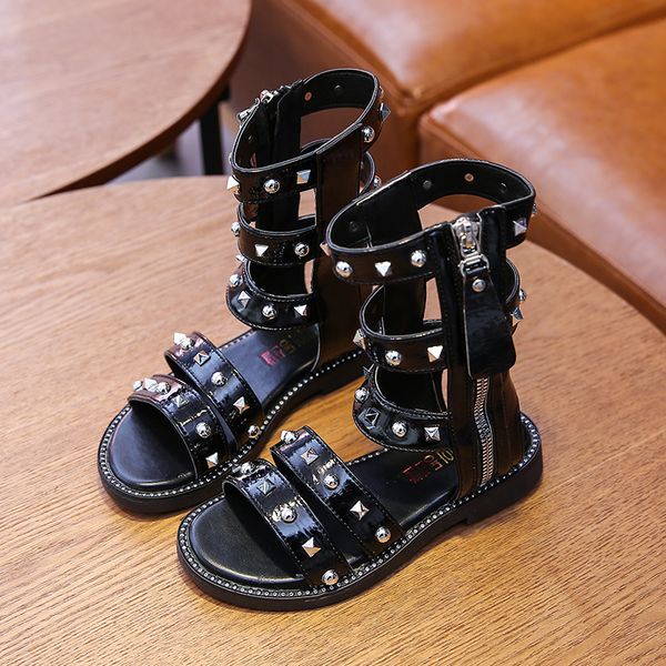 

sell summer fashion roman boots high-girls sandals kids gladiator sandals toddler child shoes d74, Black;red