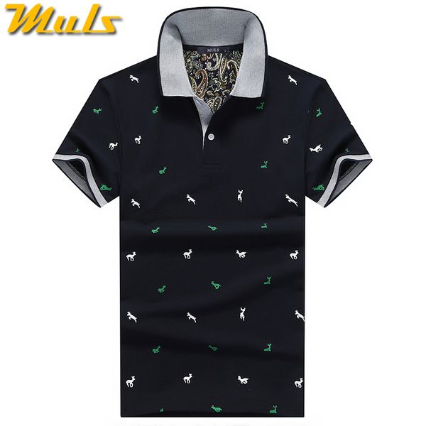 

Summer Mens Polo Shirt Cotton Polka Dot Short Male Polo Men Top Tee Quick Dry Size M -3xl Muls Brand Fashion Black White Gray1613