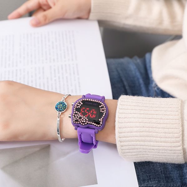 

hello kitty children cartoon watches kid girls mosaic crystal diamond silicone strap wristwatch children led digital watches, Blue