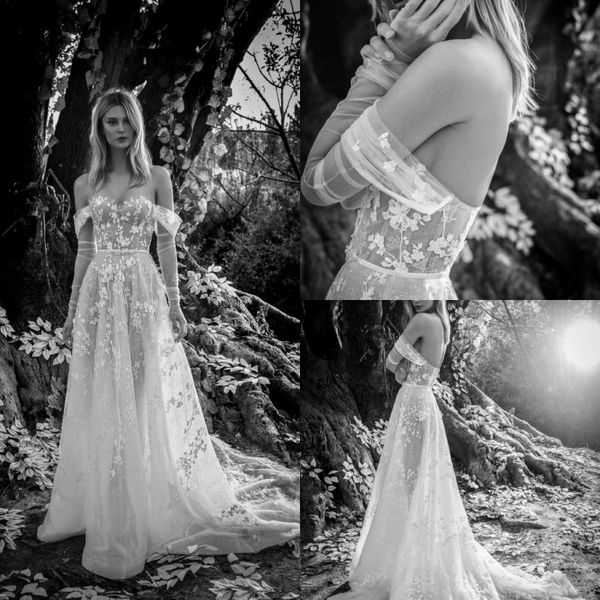 Inbal Dror 2019 País Vestidos de Casamento Fora Do Ombro Manga Comprida Caftan Rendas Plus Size A Linha de Vestidos de Noiva Praia robe de mariée