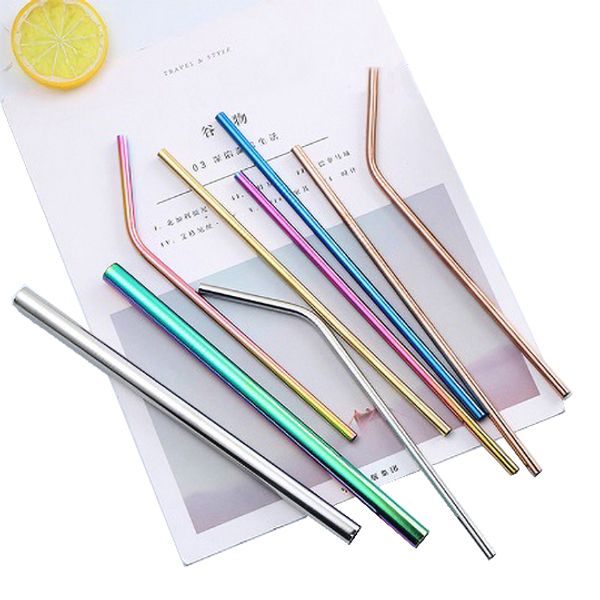 

304 stainless steel reusable drianking straws sturdy bent straight colorful metal straws with cleaner brush kitchen accessories