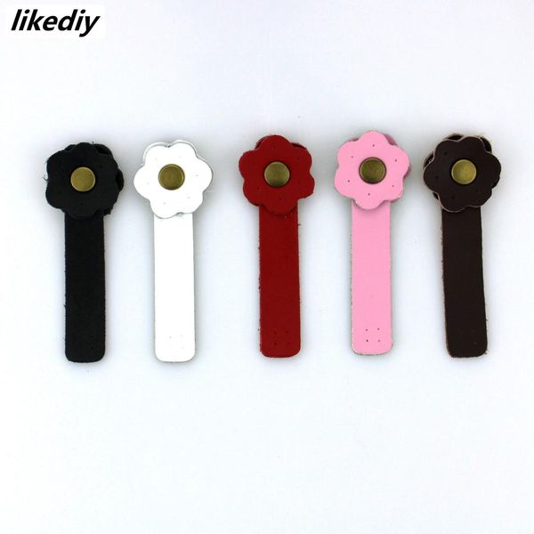 

10 sets/lot 8.5 * 1.5 cm handmade material lovely flower shape hasp leather hasp for diy purse decoation button 5 colors, Black