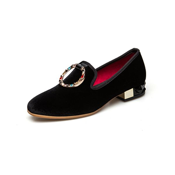 

spring autumn women pumps low heels genuine leather pumps metal buckle with diamonds party shoes for men, Black