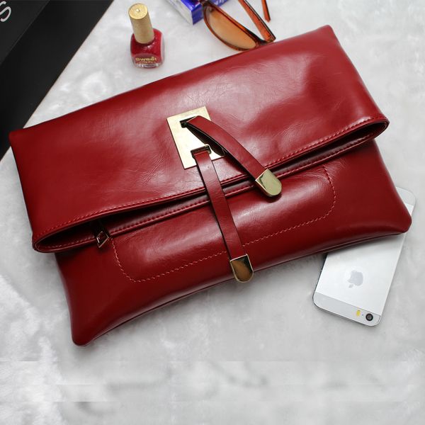 

2017 new famous brand oil wax genuine leather ladies vintage evening bag girl day clutch hand bag women shoulders messenger bag cj191213