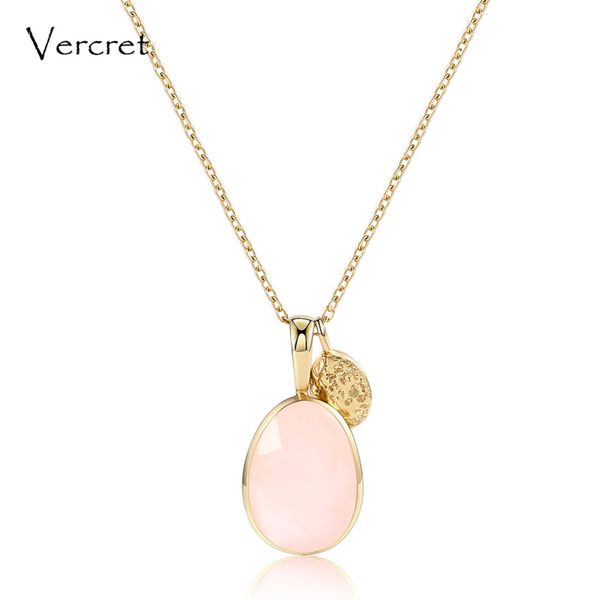 

vercret cute rose quartz necklace 925 sterling silver chain pendant necklace women's jewelry gift
