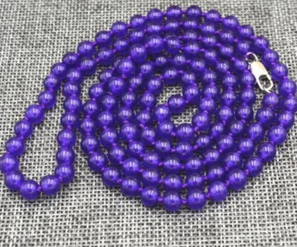 

charming 6mm purple beads stone necklace 36 ", Silver