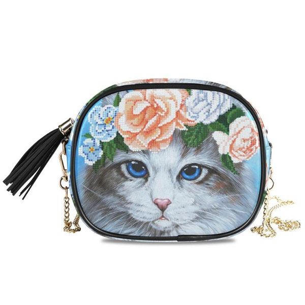 

alaza синей сумок цепи сумка для женщин сумки crossbody cat в цветах печатного мешок cute мяу pu сумок кожи messenger