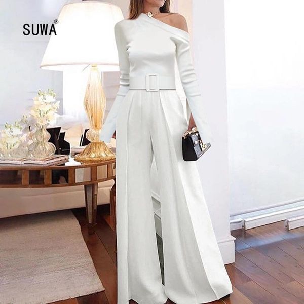 

pure white elegant high street fashion women wide leg long pants jumpsuits 2020 work long sleeve office party rompers, Black;white