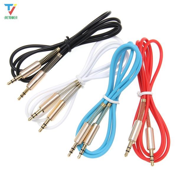 

500pcs/lot 3.5mm jack stereo 1m/3.3ft audio cable male to male aux cable wire cord with 2 side spring protective protection cover