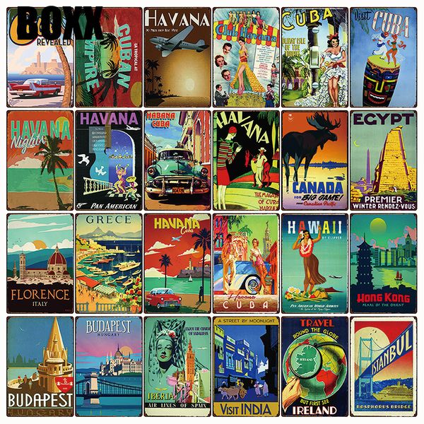 

2020 стены искусства современной живописи город куба hawaii aloha форма тики-бич металлический знак tin плакат home decor бар wall art карти