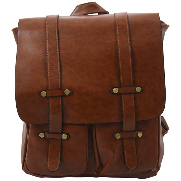 

trendy british retro shoulder bag vintage backpack satchel pu leather backpack woman bag color: light brown