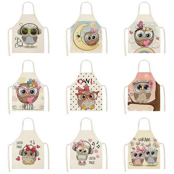 

cute printed kitchen apron cotton linen sleeveless man women chef cooking aprons household cleaning tools accessories 68*55