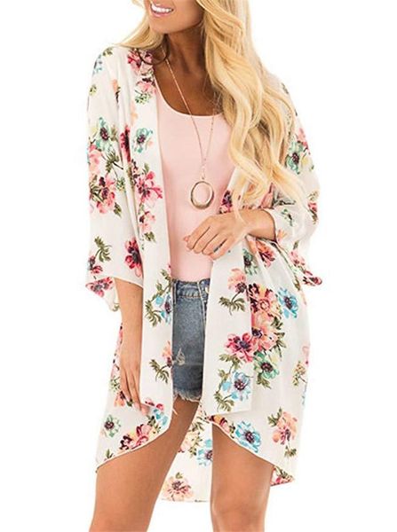 

summer beach chiffon sunscreen blouse floar printed long sleeve cape women fashion loose coat prevent bask clothes, Black