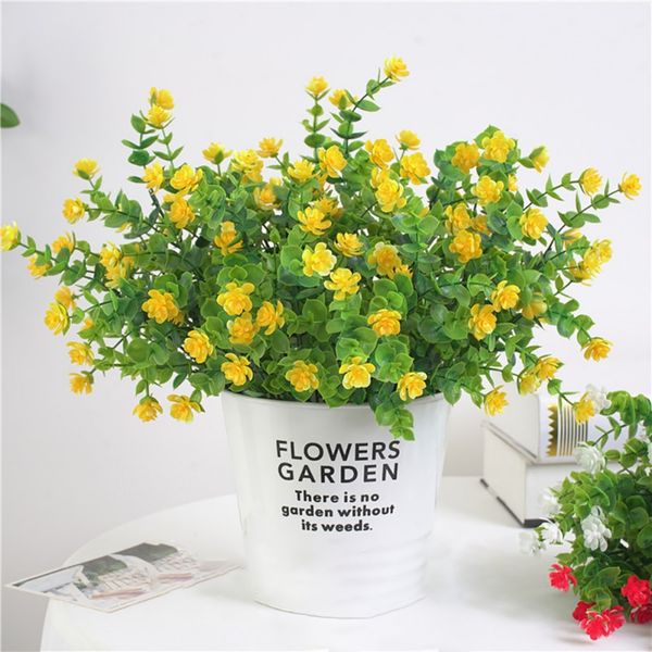 

7 heads eucalypus leaves artificial flower fake flower uv resistant no fade faux plastic rose bouquet home garden decor m