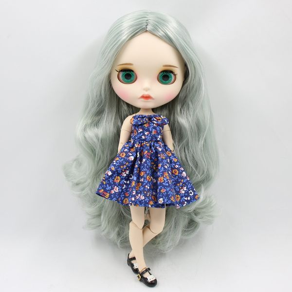 

factory blyth doll bl9084/4278 green mix grey hair, new matte face with eyebrow carven lips, white skin joint body 30cm 1/6