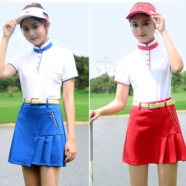 

pgm women long sleeve slim golf t-shirt spring summer women pleated skirts breathable quick dry golf shirts sets 60488, Black;blue