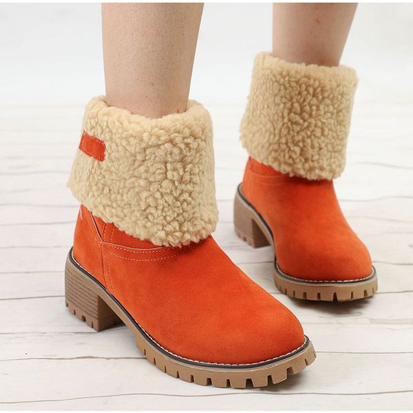 

mcckle plus size women boots winter faux fur warm snow boots female platform block heels ankle ladies shoes footwear, Black