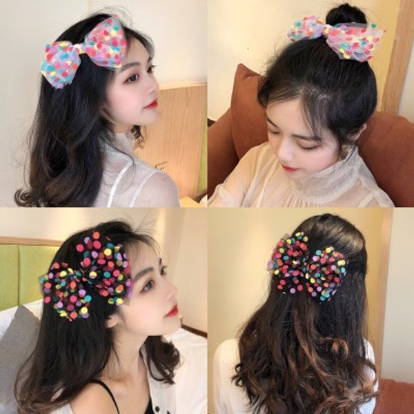 

new girls hair accessories lace polka dot bow hairpin female super fairy hair accessories cute color clip hairpin headwear, Slivery;white