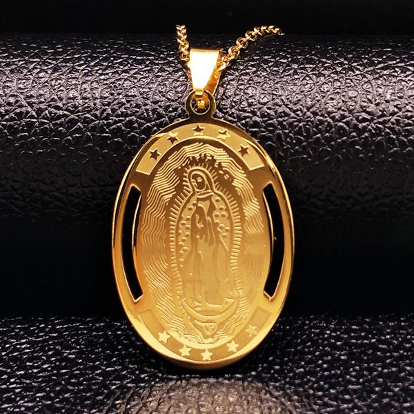 

hiphop virgin mary stainless steel necklaces men women gold color chain pendant necklace jewelry gift maxi colar n69144b, Silver