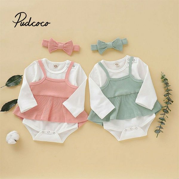 

2019 autumn newborn baby girls clothing set clothes baby outfits bodysuit + skirt + headband outfits set cotton pink green, White