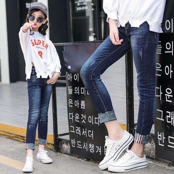 

jeans pants for teen girl cotton jeans skinny leggings girls pants casual trousers 3y-15y ropas de ninos de jean, Blue