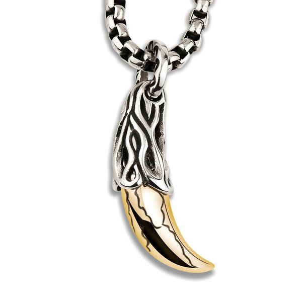 

huge wolf tooth pendant retro carved men's stainless steel necklace, Silver