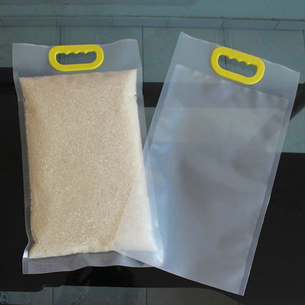 

5kg transparent plastic rice grain packaging bags with handle food vacuum bag for kitchen tools