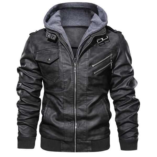 

2020 jacket men new fashion brand autumn winter detachable pure color imitation leather erkek mont chaquetas hombre veste homme, Black;brown