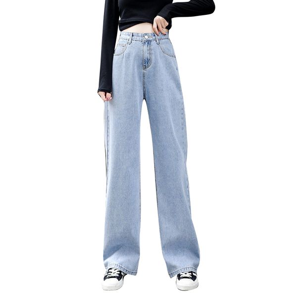 

high-waisted elegant style women's jeans with loose wide legs, Blue