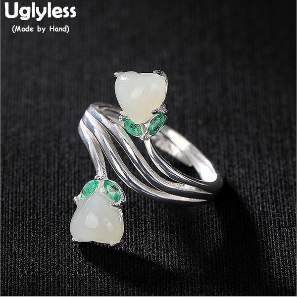 

uglyless heart jade flower rings for women multi-layer hollow wide open ring glossy 925 sterling silver party dress jewelry r780, Golden;silver