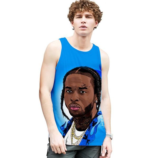

singer 3d printed loose sleeveless crew neck pullover tshirts fashion mens tees rip pop smo mens vests rap, White;black