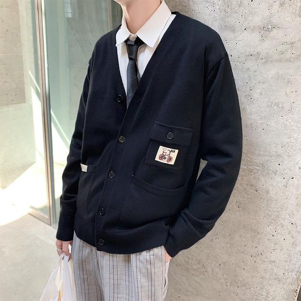 

s-5xl plus size men cardigan jackets women streetwear vintage style winter sweater students korean fashion clothing male xxxxxl, White;black