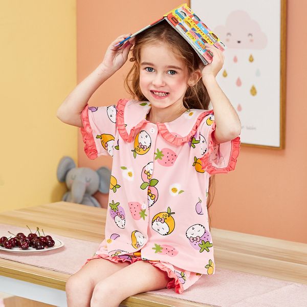 

2020 summer princess lovely girls kids pajamas clothes set short sleeves t-shirt+shorts for baby cotton children's pajamas, Blue;red