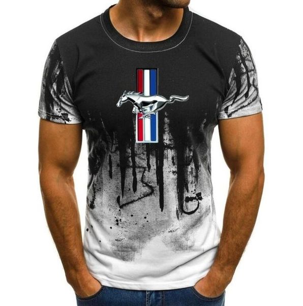 

new flag mustang print gradient color t shirt men breathable mens short sleeve fitness mens tshirt gyms tee tight casual top